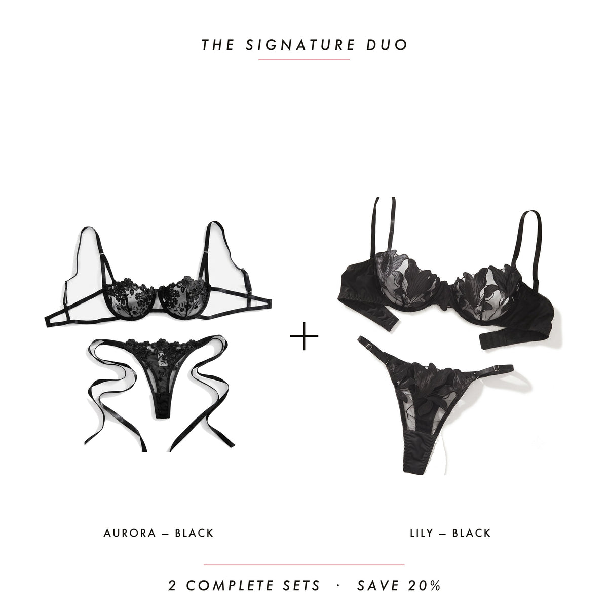 Aurora Black & Lily Black — two complete lingerie sets, Allura Signature Duo