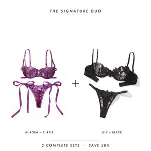 Aurora Purple & Lily Black — two complete lingerie sets, Allura Signature Duo