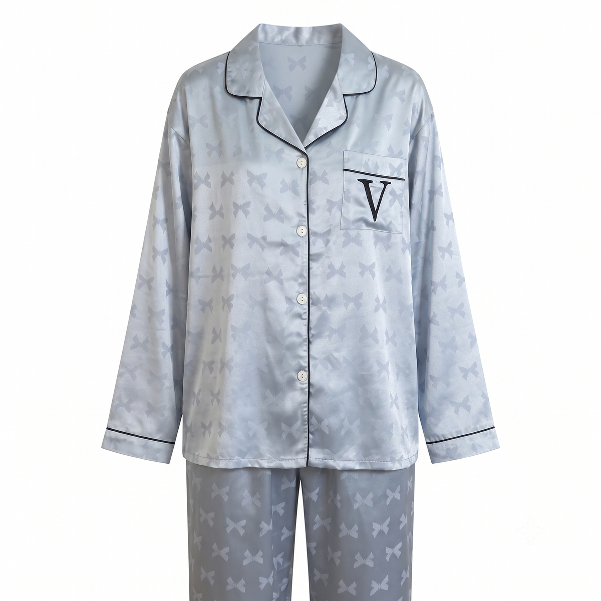 Bow Jacquard Satin Pajama Set