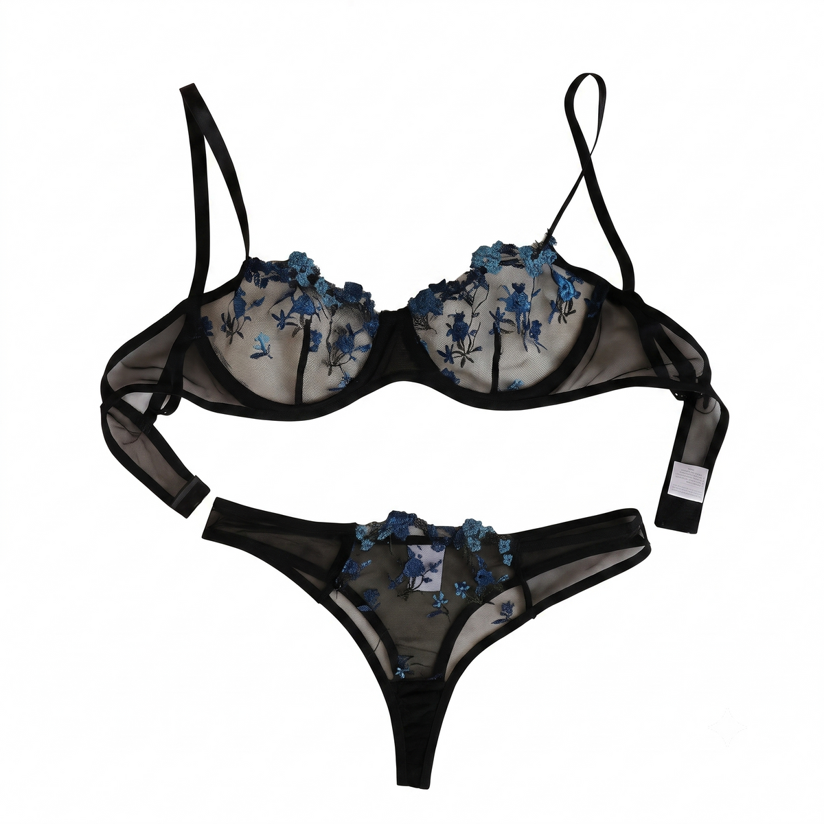 Blue-Black Floral Lingerie Set