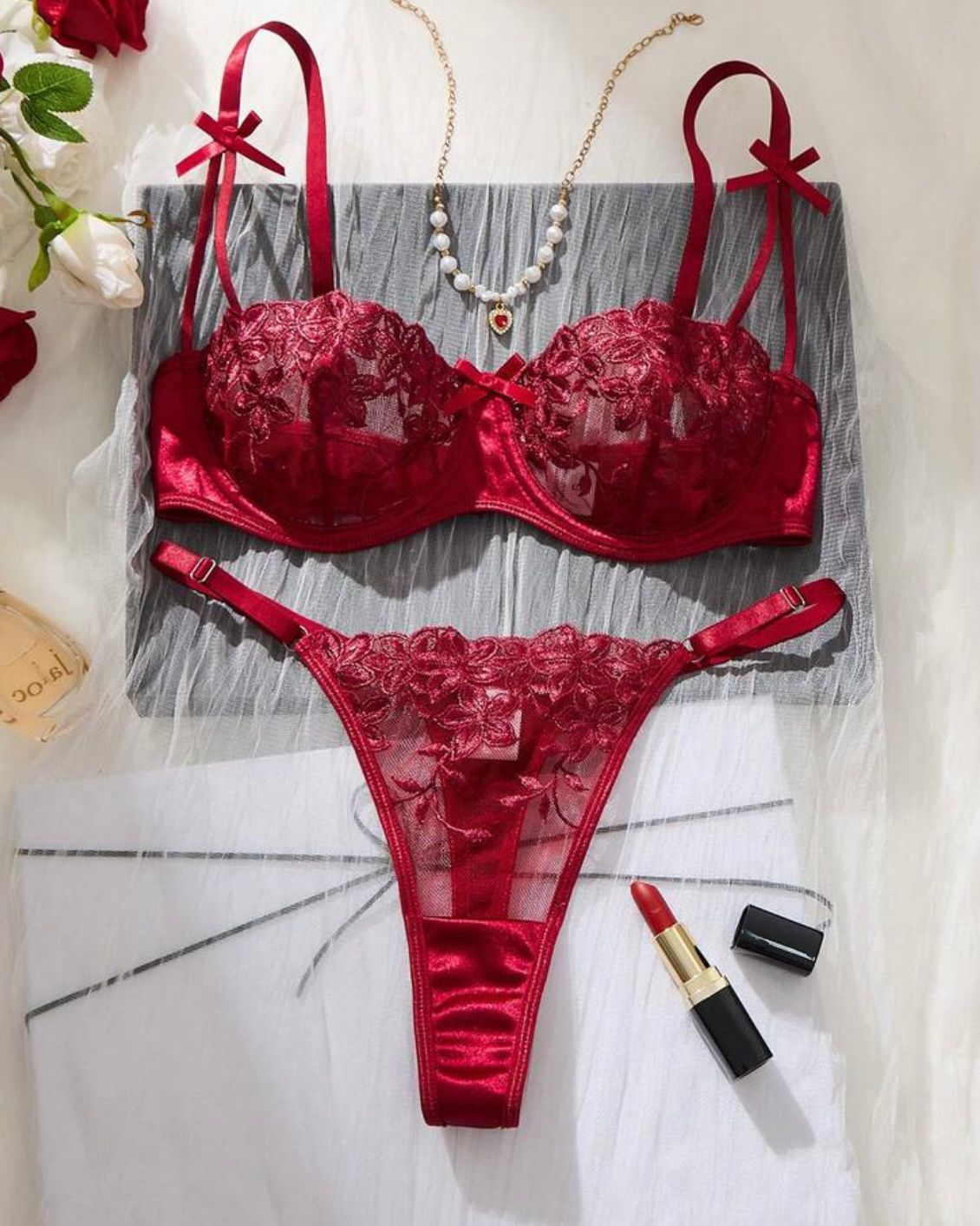 Ruby Bow Lingerie Set