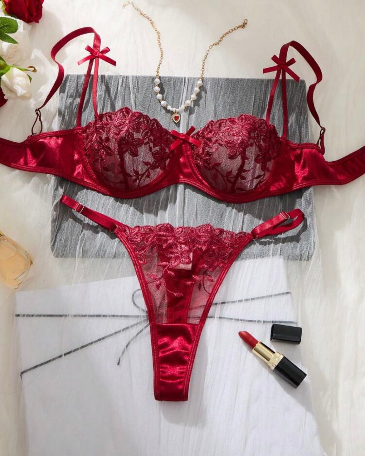 Ruby Bow Lingerie Set