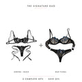 Aurora Black & Blue Floral — two complete lingerie sets, Allura Signature Duo