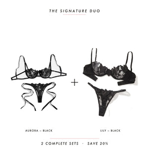 Aurora Black & Lily Black — two complete lingerie sets, Allura Signature Duo