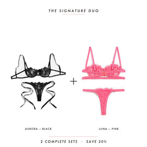 Aurora Black & Luna Pink — two complete lingerie sets, Allura Signature Duo