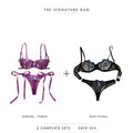 Aurora Purple & Blue Floral — two complete lingerie sets, Allura Signature Duo