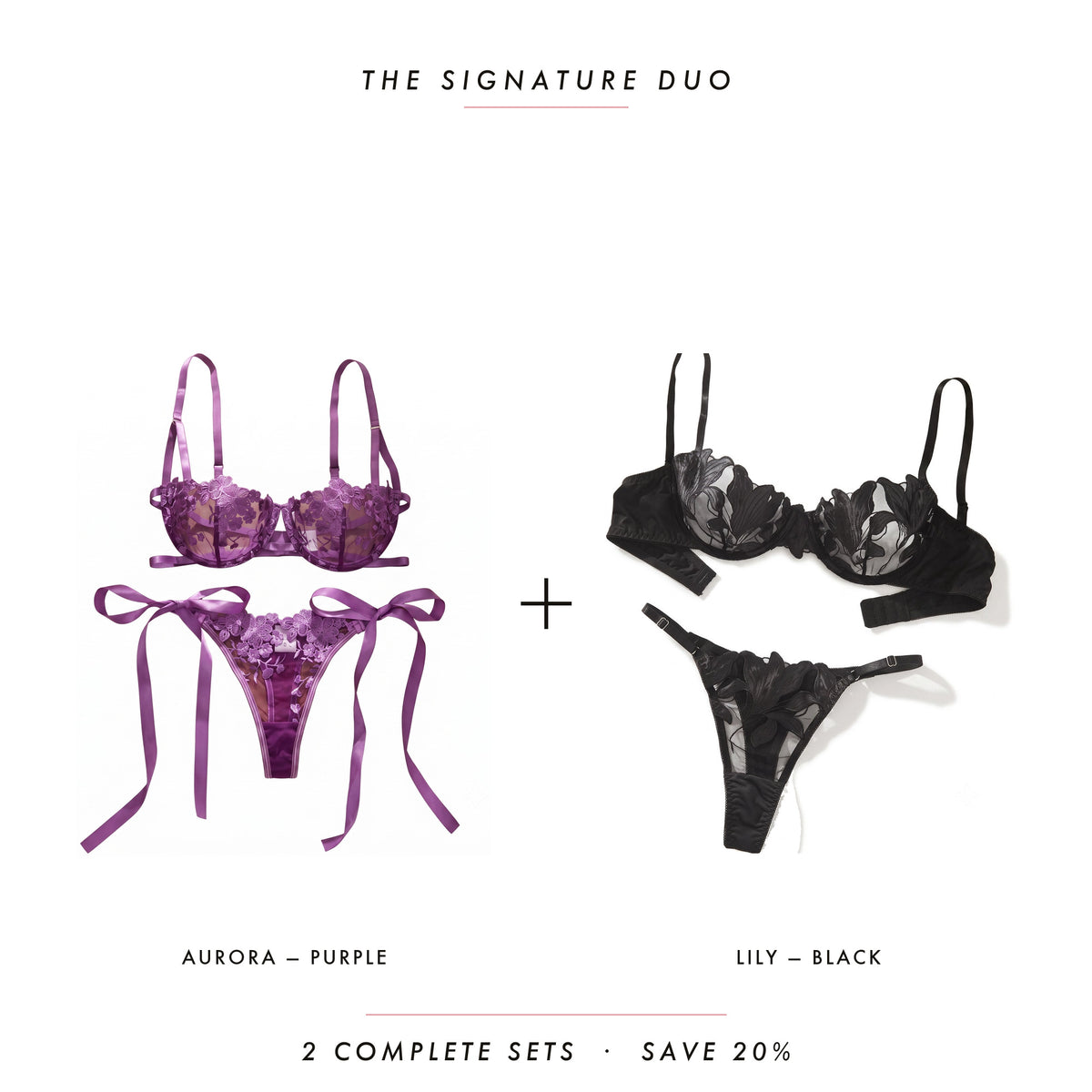 Aurora Purple & Lily Black — two complete lingerie sets, Allura Signature Duo