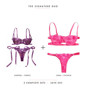 Aurora Purple & Luna Fuchsia — two complete lingerie sets, Allura Signature Duo