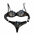 Blue-Black Floral Lingerie Set