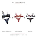 Rosalie, Celeste & Red Floral — three complete lingerie sets, Allura Signature Trio
